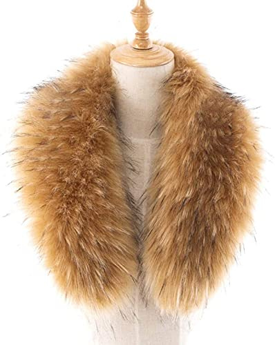 JAWSEU Faux Fox Fur Scarf, Women Faux Fur Collar Scarf Stoles Detachable Faux Fur Scarf Shawls Winter Warm Scarf for Hooded Coat Brim