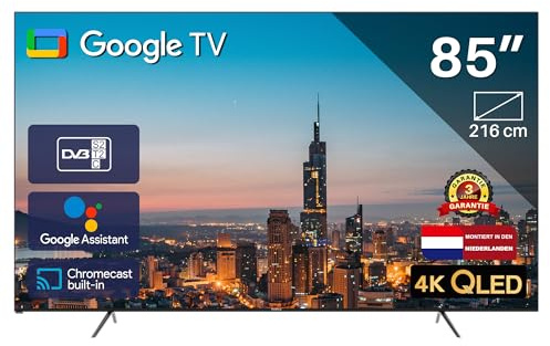 TEEVIEW Google Smart TV | QLED 4K UHD | 85/216cm | Frameless Design | Tripple Tuner DVB-T/T2/S/S2/C | HDMI x3, USB x2, CI+ | Sprachsteuerung & Streaming-Apps | In Eindhoven montiert | TV85QQG-EU