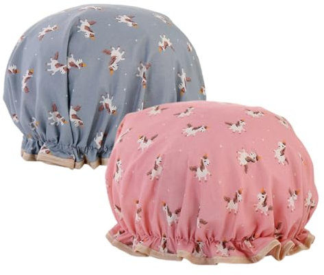 2 Pezzi Cuffia da Doccia Impermeabile, Riutilizzabile Doppio Strato Cuffie Capelli con Elastici, Cuffia da Doccia Riutilizzabile Impermeabile