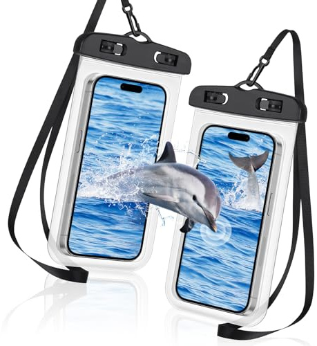 AOOSA Funda Impermeable Móvil, 2PCS Universal IPX8 Bolsa Impermeable con Colgador Movil Cuello, Funda Movil Agua para iPhone 16, 15, 14, 13, 12 Pro, XS, para Samsung S24/S23, Móvil hasta 7.2