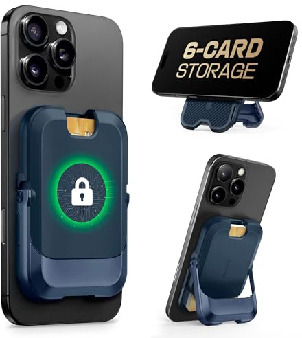SUPCASE Porte-Cartes Magsafe avec Support Téléphone, Portefeuille Magnetique [Maintien 6 Cartes] [Blocage RFID] [Magnétique Puissant] Portefeuille pour iPhone 17/16/15/14/13/12 Série, Bleu