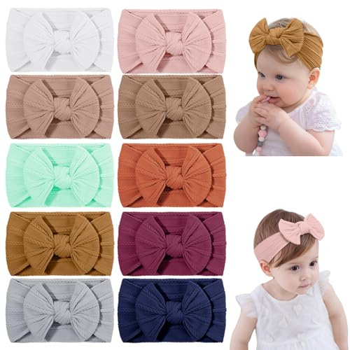 DiULi 10 Pièces Bandeau Bébé Fille - Nylon Souple Hypoallergénique 0-3 Ans - Bandeaux Cheveux Arc élastiques pour bébé Filles Nouveau-né Infantile Bambins Enfants