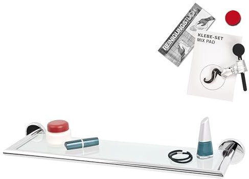 bremermann Bad-Serie LUCENTE - Glasablage mit hochglänzendem Edelstahl-Rahmen inkl. Klebeset, Badablage - Glasregal ideal für Bad und Dusche, Badablage aus Glas und Edelstahl, verchromt