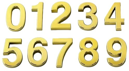 Flewdart Numeros Adhesivos 5Cm,Numeros Para Habitaciones De Hotel,Numeros Adhesivos Para Buzón 3d Placas De Matrícula Del 0 Al 9 Para Casas Pisos, Oficinas Y Buzones (Dorado, 50mm 10pcs)