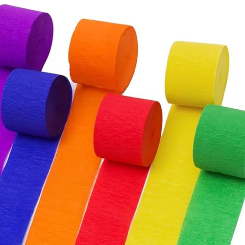 6 Rollos de Papel Crepé Colorido 4,5 cm x 25 m, serpentinas fiesta para bodas, multicolor para bodas, cumpleaños, fiestas, decoración