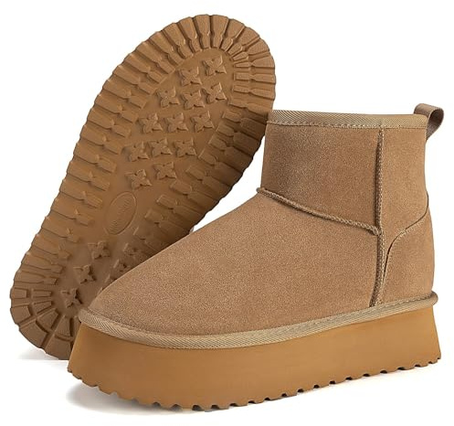 Mishansha Zapatos de Invierno Mujer Forrado Botas de Invierno Caliente Antideslizante Botas de Nieve Mujer, Caqui 42 EU