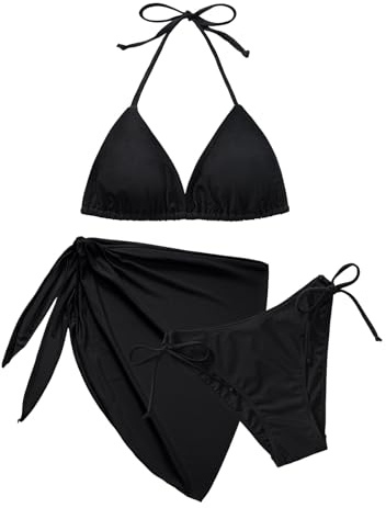 Svanco Maillot de Bain Femme 3 Pièces Mignonne et Motifs Floraux, Triangle Bikini String avec Paréo