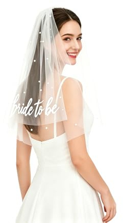 TIHNY Bride to Be Veil, Double-Layer Tulle Wedding Veil for Bride with Hair Clips and Pearl Embellishment, Hen Party Accessories for Bridal Shower Engagement Wedding Decorations