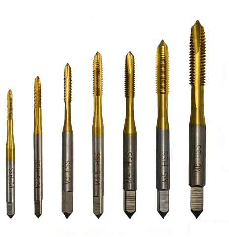 Oiieco Set med 7 gängborrar, M2 M2,5 M3 M3,5 M4 M5 M6, HSS Titan gängskärare set, rakt spår maskingängborr framåtskärande för metall trä plast, för sladdlösa skruvdragare