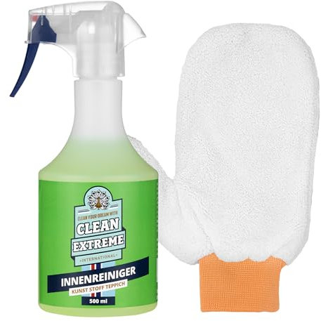 CLEANEXTREME Auto Innenraum Reiniger Set | 500ml Spray + Mikrofaser-Reinigungshandschuh | Innenreiniger pH neutral für Kunststoff Gummi Aluminium Holz Acrylglas Polycarbonat und vieles mehr