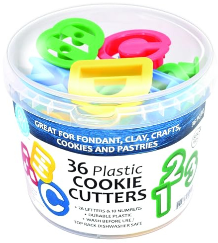 R&M International Alphabet and Number 1.5 Cookie Cutters, 36-Piece Bucket
