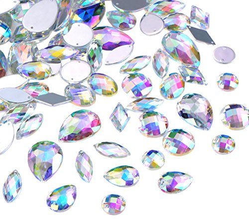 108 Stück AB Klar Edelsteine Acryl Aufnähen Strass Facette Flatback Kristall Knöpfe für Kleidung Kleid Dekorationen