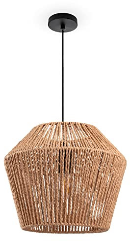 Paco Home Lámpara De Suspensión Ratán Mesa Comedor Colgante Lámpara E27 Papel Boho, Farbe_MuVa:Naturaleza (Ø33cm), Tipo de luminaria___Color:Lámpara colgante - Negro