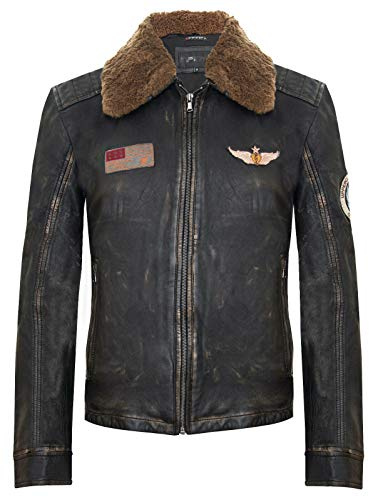 Veste de Pilote de Bombardier en Cuir Noir en Détresse Ancien pour Homme Volant Col Amovible de l'US Aviation 4XL