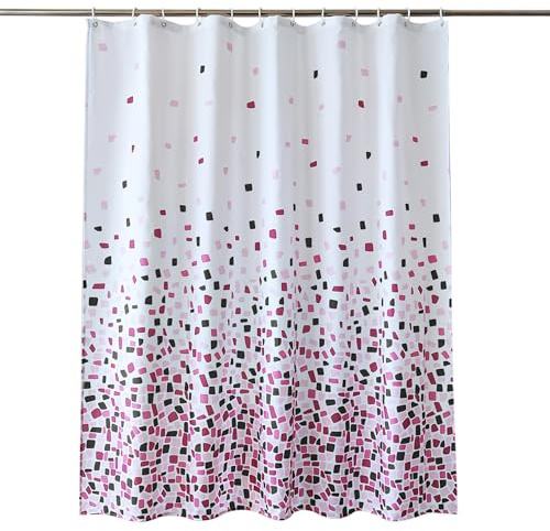 Trimming Shop Shower Curtain for Bathroom - Mosaic Black, 180x200cm | Mould Proof and Mildew Resistant Washable Polyester Fabric Modern Bath Curtains with 12 Hooks
