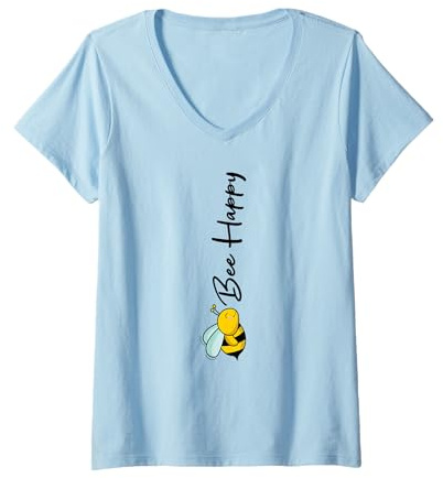 Femme Bee Happy Miel Abeilles apiculteur T-Shirt avec Col en V