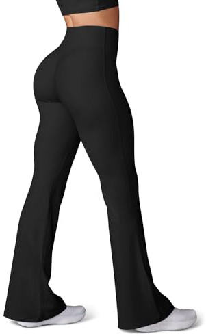 HEGALY Pantalon de Yoga évasé pour Femme - Taille Haute - Legging Bootcut Gainant, Noir, Taille L