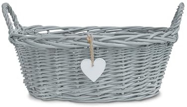 Greenleaves Grey Rustic Rectangular Wicker Basket (Top 36 x 28 x 15 cm/Base 28 x 20 cm), Perfect for Gift Hampers, Bread Basket or Storage, Portable, Lightweight, Stackable