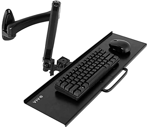 VIVO Sit-Stand 24 Inch Pneumatic Spring Keyboard and Mouse Tray Wall Mount, Counterbalance Height Adjustable Typing Platform, Ergonomic Tilt, Neutral Writing Position, Black, MOUNT-KB35A