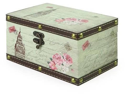 DreamsEden Small Storage Keepsake Box - Vintage Tin Treasure Box Decorative Jewelry Wooden Boxes for Kids Girls Boys Gifts Home Decorations (Wood, 7''L x 5''W x 4''H)