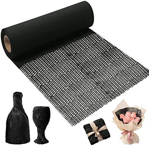 ENOCENT Black Honeycomb Paper Packaging, 30cm X 30M Biodegradable Packaging Paper Roll, Eco-Friendly Paper Bubble Wrap for Moving and Shipping, Great Alternative to All Plastic Packaging Wraps