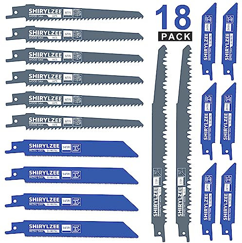 Shirylzee 18 lames de scie alternative Sabre, 10 pour la coupe de métal et 8 pour la coupe de bois, compatibles avec toutes les scies alternatives.