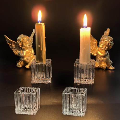 Lotto da 4 portacandele in vetro LALAGO per candele a stelo, Candeliere trasparente in vetro per candele a stelo, Portacandele per candele da tavolo, candele da albero