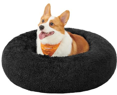FEANDREA Hundebett flauschig, Langer Plüsch, waschbar, 80 cm Durchmesser