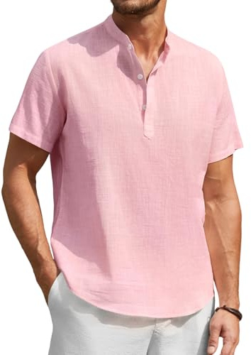 Enlision herr linne skjorta kortärmad farfar krage krage krage Henley skjortor män enfärgad vardaglig sommar strand semester button down toppar S-4XL