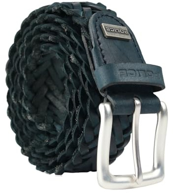 Police Cintura Uomo In Vera Pelle, Intrecciata, Alta 3,5 cm, Accorciabile, Nickel Free 115 (Taglia 48-52)