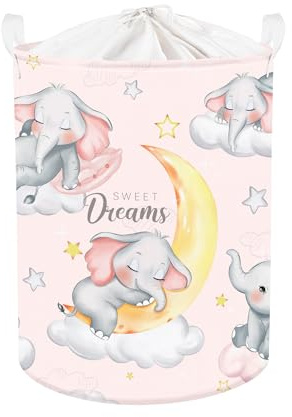 Clastyle 45L Grande Ceste Biancheria Bambini Elefante Dormire Rosa con Coperchio per Ragazzo Ragazza Cestino Portaoggetti Giocattoli Pieghevole Vestiti Giocattolo con Manici per Bagno Cameretta