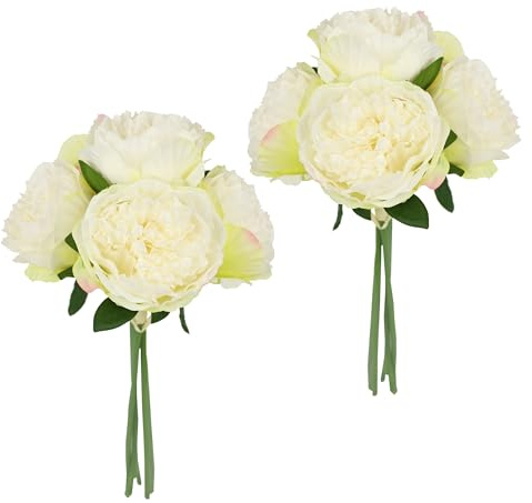 Flair Blomma, konstgjord rosbukett, rosbukett, konstgjorda blommor, konstgjorda rosbukett, bukett, sidenblommor, bukett, blombukett, blomarrangemang, bondrosor, pioner, set om 2, gräddvit
