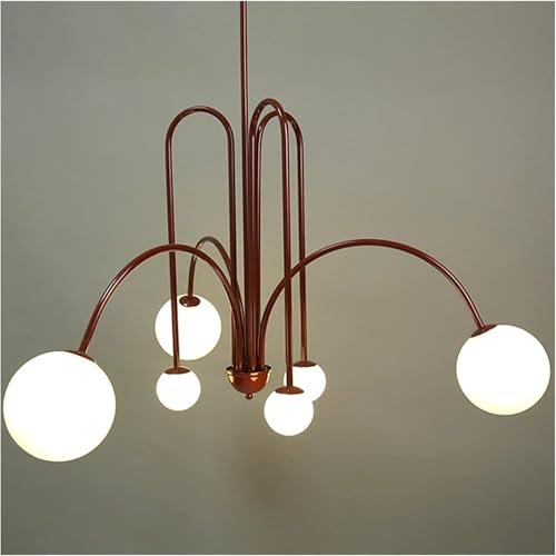 Lampadario da soffitto a 6 luci in vetro di metà secolo, moderno, compatibile con lampada a sospensione a sfera dorata ad arco nero compatibile con sala da pranzo, camera da letto, cucina/rosso
