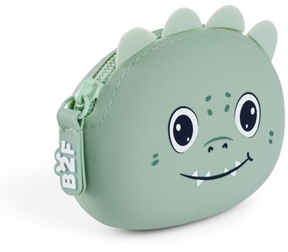 Back2Fun - Monedero de Silicona Suave, Tamaño 90 x 70 x 35 mm, Cierre Cremallera, Portamonedas pequeño, Diseño de animalitos adorables, Pensado para pequeños Objetos, Regalo o Uso Escolar, Dino