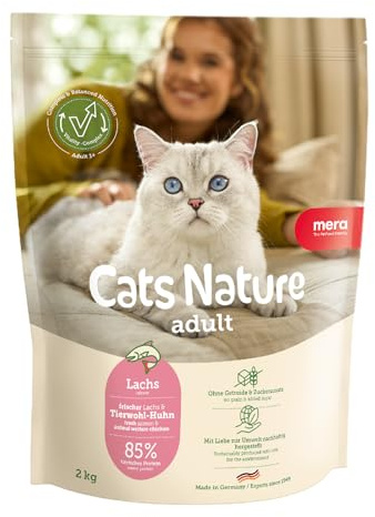 MERA Cats Nature Lachs Premium Katzenfutter Trocken 2kg | Getreidefrei & zuckerfrei | Adult Katzen Trockenfutter hoher Fleischanteil | Dry Cat Food