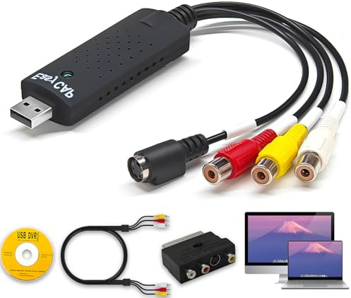 LAIVIYA Capturadora De Video Y Audio USB Convertidor, Compatible con Windows 11/10/8 Y Macos,Digitaliza Archivos De Audio De VCR, DVD, VHS Y Hi8 a Formato Mp4/Avi para Su Almacenamiento