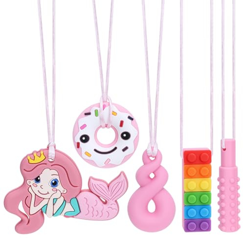 MizzyTots Kaukette für Kinder, 5 Stück Sensory Kauen Halskette, Beißketten für Kinder sind BPA-frei, Autismus-Spielzeug für Jungen und Mädchen, Geeignet für Kind mit ADHS, Beißen und Nägelkauen