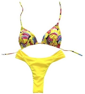 GORGLITTER Women's Cheeky Thong Bikini Sexy String Triangle Halter Swimsuit Beach Vacation Resort Wear Multicolor Medium