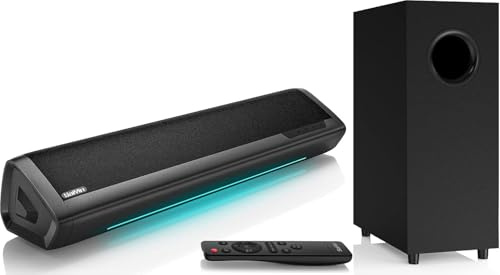 Saiyin Soundbar con Subwoofer per TV, Soundbar da 17 Pollici, Home Cinema 2.1 Canali con Bassi Regolabili, Indicatore di Volume e Ingressi Bluetooth/Ottico/AUX per TV, PC, Proiettore