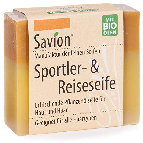 Savion 2-in-1 Naturseife für Sport & Reise | Haare & Körper | Vegan, Palmölfrei, Bio | wirkt entspannend & pflegend 85g | Made in Germany