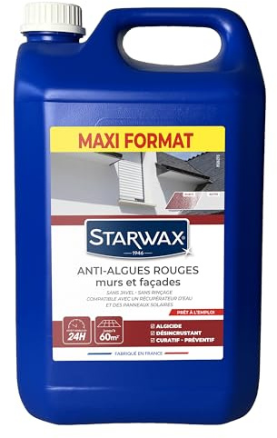 STARWAX - Anti-algues Rouges Murs et Façades Prêt à l'Emploi - Sans Chlore, sans Javel - Usage Ponctuel et Curatif - Bidon en Plastique 50% recyclé -Fabriqué en France - 6 L - Jusqu'à 60 m2