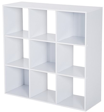 HOMCOM 3 Tier Bookshelf, Modern Cube Bookcase with 9 Open Storage Compartments, Freestanding Display Storage Unit for Living Room, Bedroom, Study, White