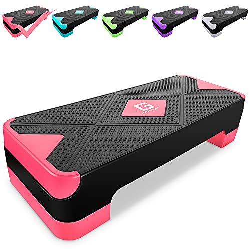 GYMMAGE Adjustable Workout Aerobic Stepper, Aerobic Exercise Step Platform with 2 Risers, Exercise Step Deck for Fitness, 26.5 Trainer Stepper with Non-Slip Surface Home Gym & Extra Risers Options