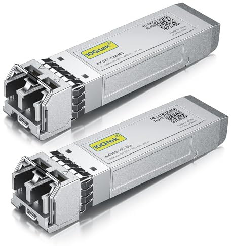 10Gtek 2-Stück 10Gb SFP+ SR Multimode Modul, 10GBase-SR LC Transceiver Kompatibel für Cisco SFP-10G-SR, Meraki, Mikrotik, Ubiquiti UniFi, Netgear, Zyxel, D-Link, TP-Link, Open Switch