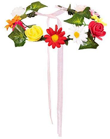 Boland 52198 - Blumenkranz Ibiza,mit Blüten und Blättern, für Erwachsene, Stirnband, Haarkranz, mehrfarbig, Karneval, Mottoparty, Fastnacht, Fasching, Hochzeit, Blumenmädchen