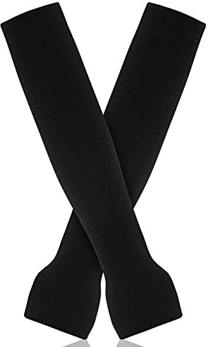 Frauen Lange Fingerlose Handschuhe Gestrickte Fingerlos Armstulpen Wärmer mit Daumenloch Über Ellenbogen Lange Daumenloch Handschuhe für Frauen und Männer, Schwarz