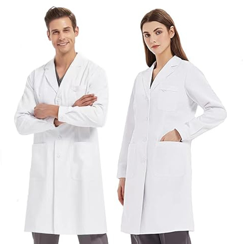 KUMARS Blouse Blanche pour Homme Femme, Laboratoire Chimie pour étudiants, Manches Longues Coton pour Infirmière Cosplay