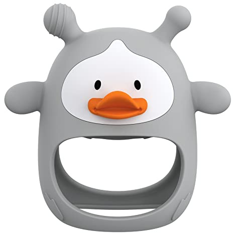 Baby Teething Toys,Silicone Baby Teether Toy for Infants 3+ Months, Never Drop Silicone Baby Mitten Teether for Soothing Teething Pain Relief, Baby Chew Toys for Sucking Needs, BPA Free (Grey)