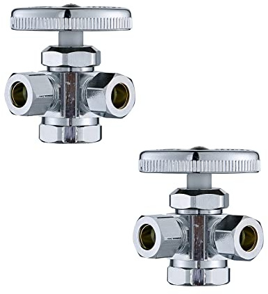 (2-Pack) Cyrret Angle Stop Valve 3-Way 1/2 FIP x 3/8 Compression x 3/8Compression Multi-turn Dual Outlet Angle Stop Water Faucet Toilet Shut off Valve