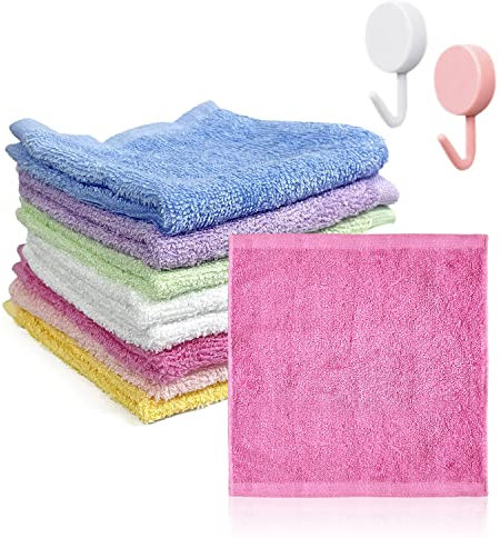 8 Panni in Flanella Con 2 Ganci, Super Morbido, in Fibra di Bambù, Riutilizzabile per la Pulizia del Viso, per Bambini e Adulti (10 x 10 Pollici)